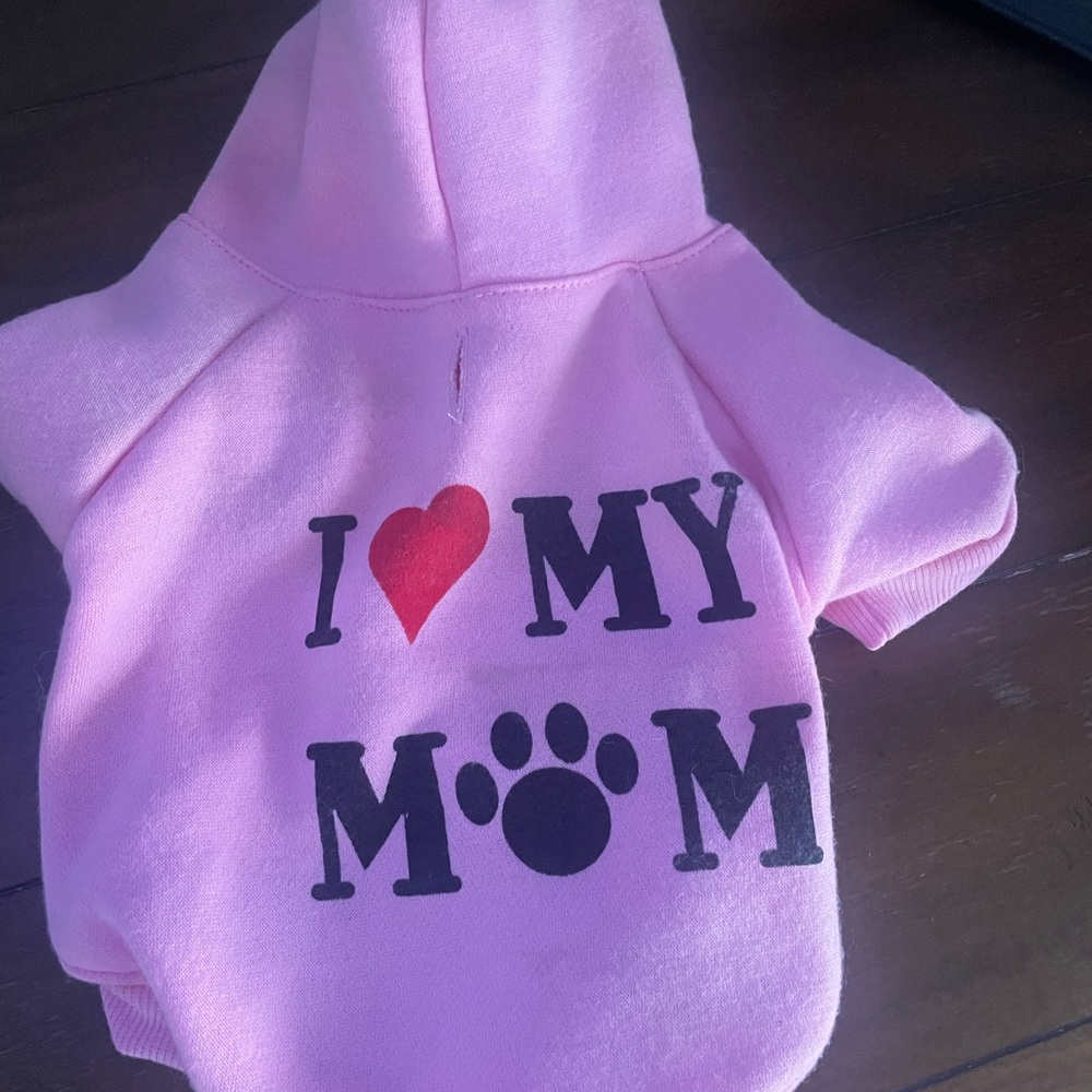 Pink Dog Hoodie - I Love My Mom